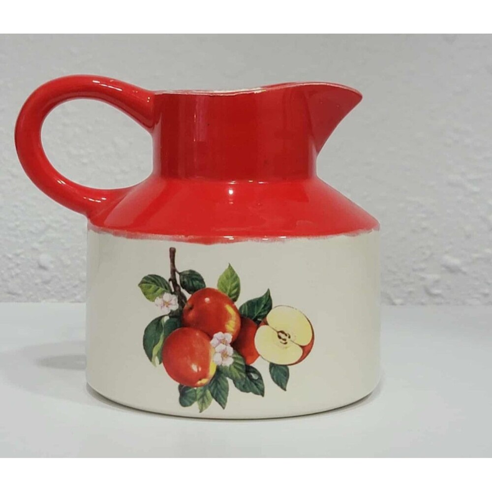Vintage Red Apple Ceramic Milk Pitcher Creamer Collectible Farmhouse
